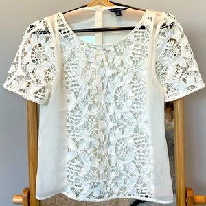 American Eagle white lace top with sheer button back size small